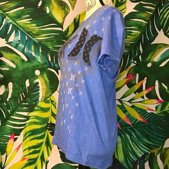 EUC Hurley Womens Small Premium Fit Blue Graphic Textured Logo Blue Summer Tee - Picture 3 of 6